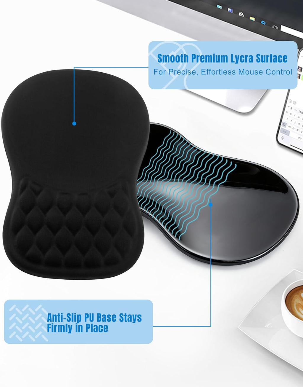 Ergonomic Mouse Pad with Sloped Memory Foam Wrist Rest (Black)