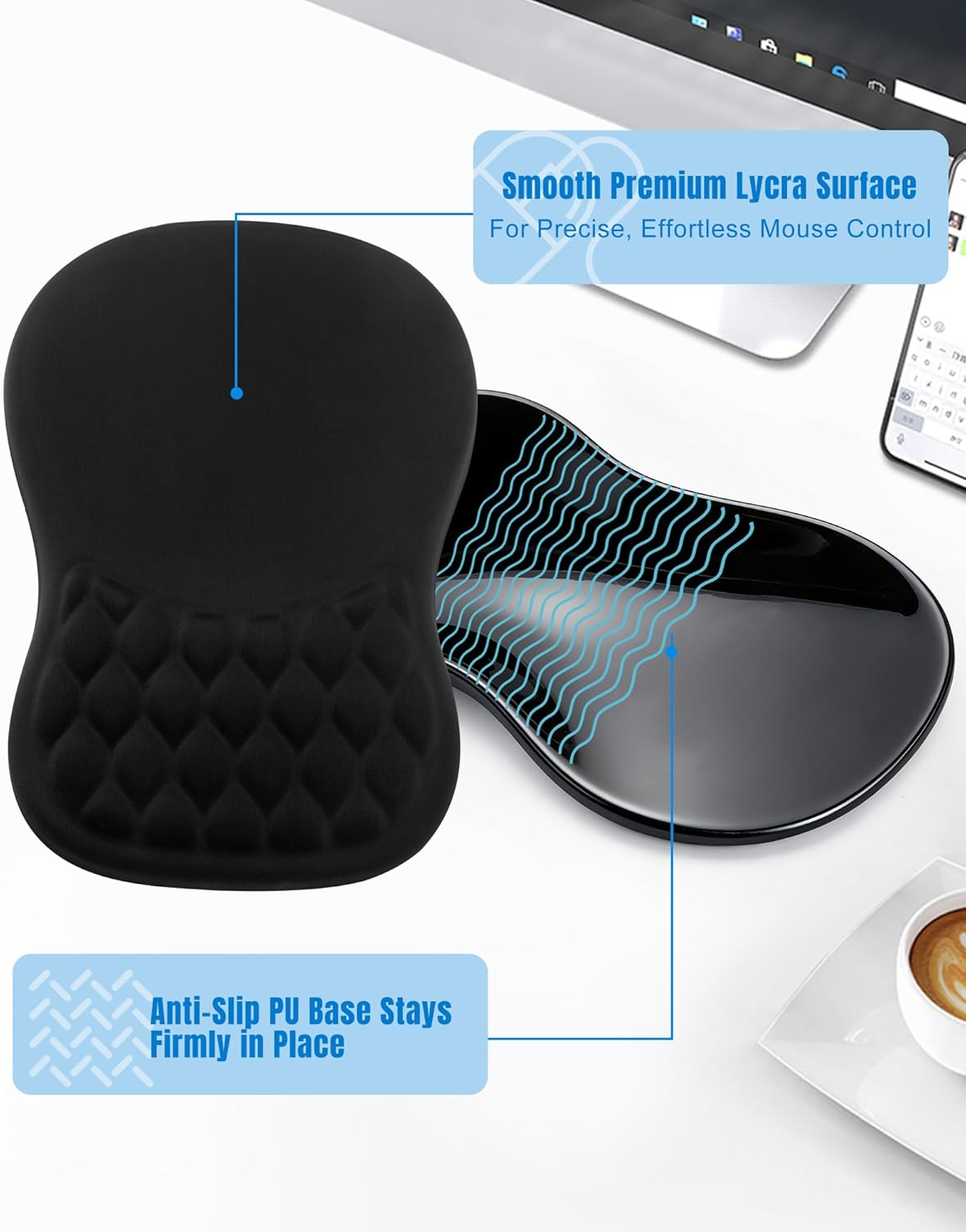 Ergonomic Mouse Pad with Sloped Memory Foam Wrist Rest (Black)