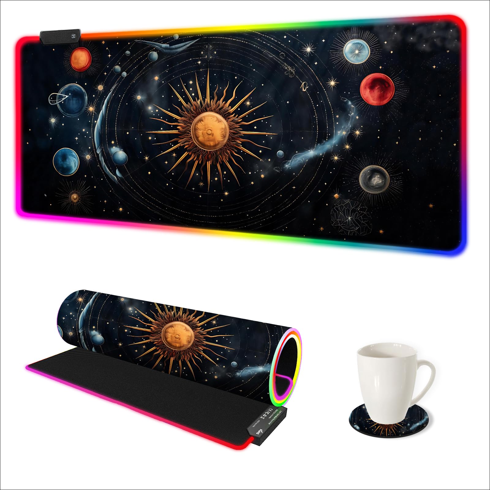 AIMSA RGB Gaming Mouse Pad Extended, Large Led Mousepads Non-Slip Rubber Base with 14 Lighting Modes, Computer Keyboard Mat Soft Desk pad Waterproof 35.4 x 15.8 inches, Galaxy Nebula Universe