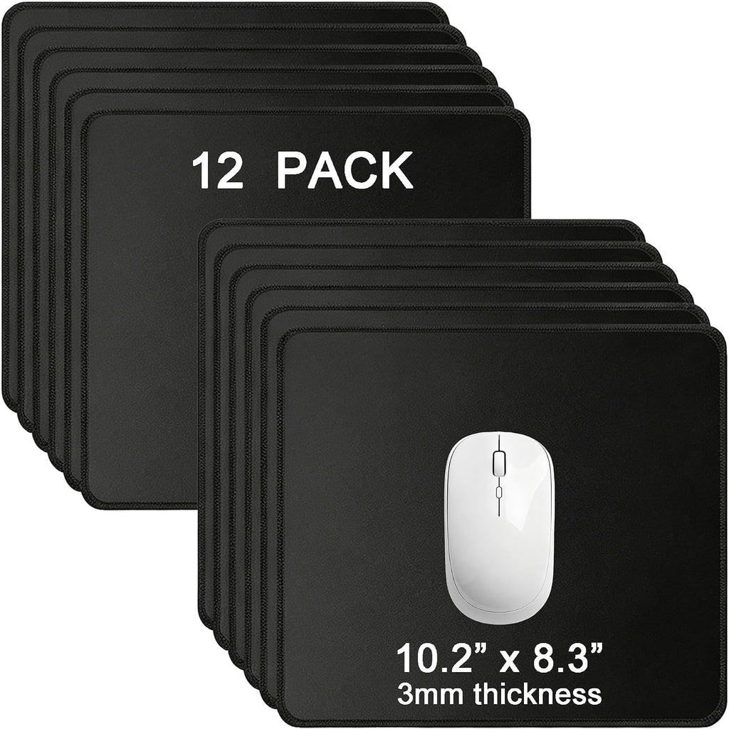 12 Pack Mouse Pads Bulk, Black Mouse Pads for Desk, Office and School