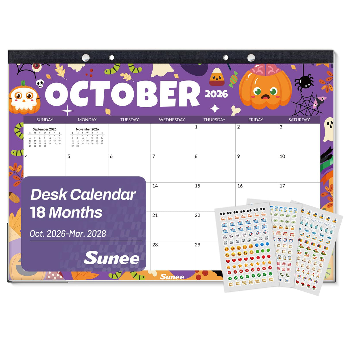 SUNEE Desk Calendar 2026-2027, 17" x 12", 18-Month Monthly Desk Calendar from Jul. 2026 - Dec. 2027, Academic Desk Calendar for Teacher, School, Seasons Color