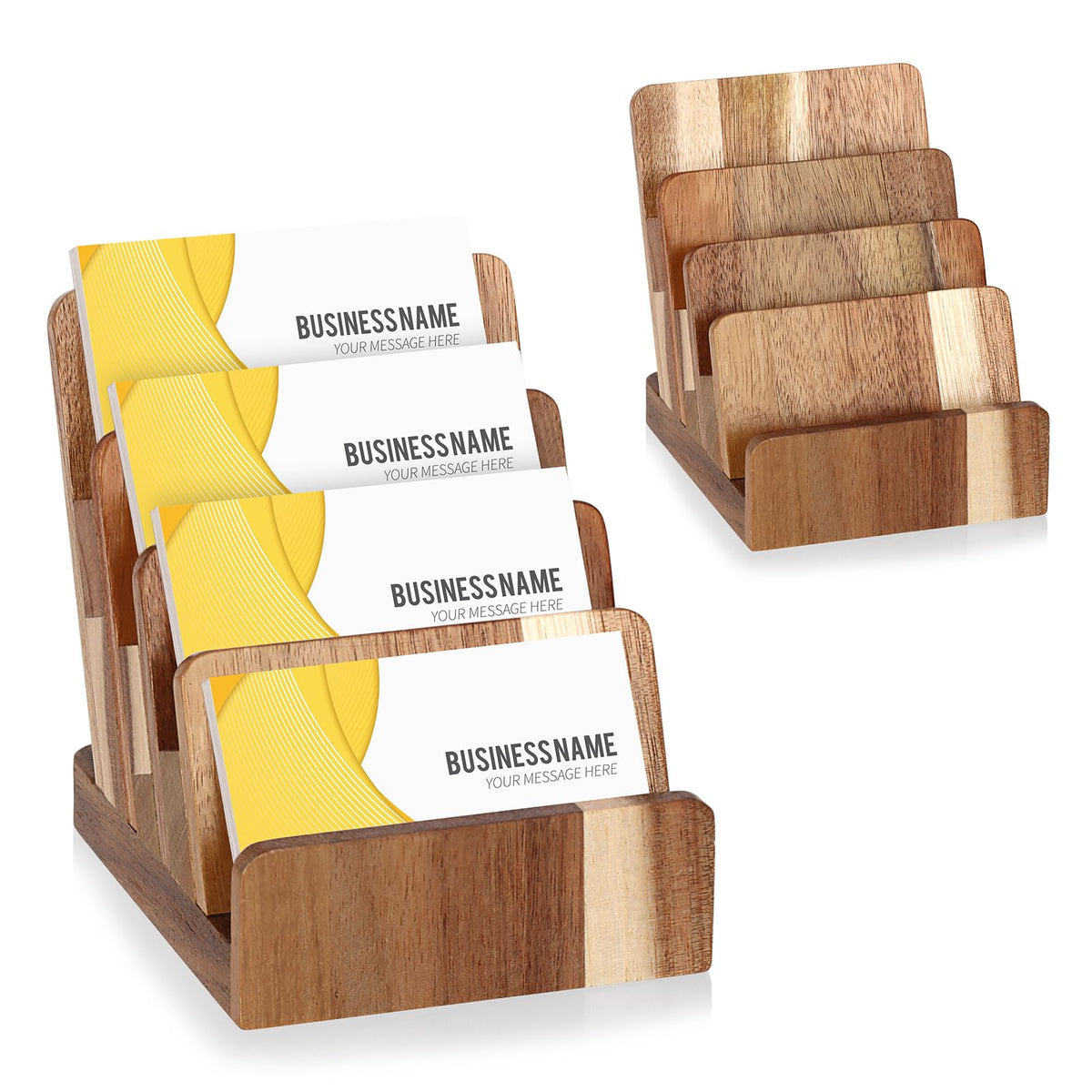 Acacia Wood Business Card Holder 4 Tier Multiple Business Card Display Stands Desktop Business Card Organizer 4 Slots Gift Card Rack Index Card Storage for Office Exhibition Meeting Home Men Women