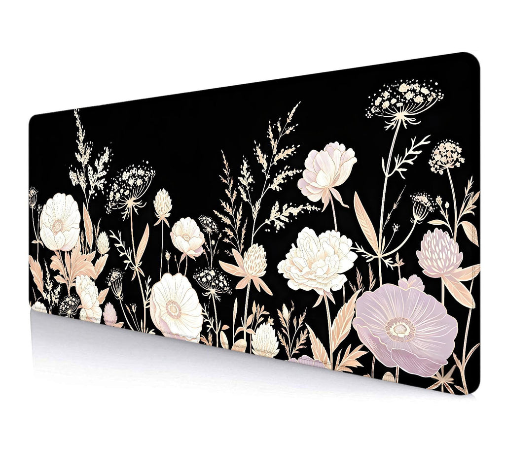 Large Mouse Pad Mousepad, Pink Flowers in a Blue Desk Mats for Desktop, Watercolor Beautiful Floral Laptop Computer Desk Pad, Non-Slip Rubber Base Desktop Mat, 31.5 x 11.8 inches