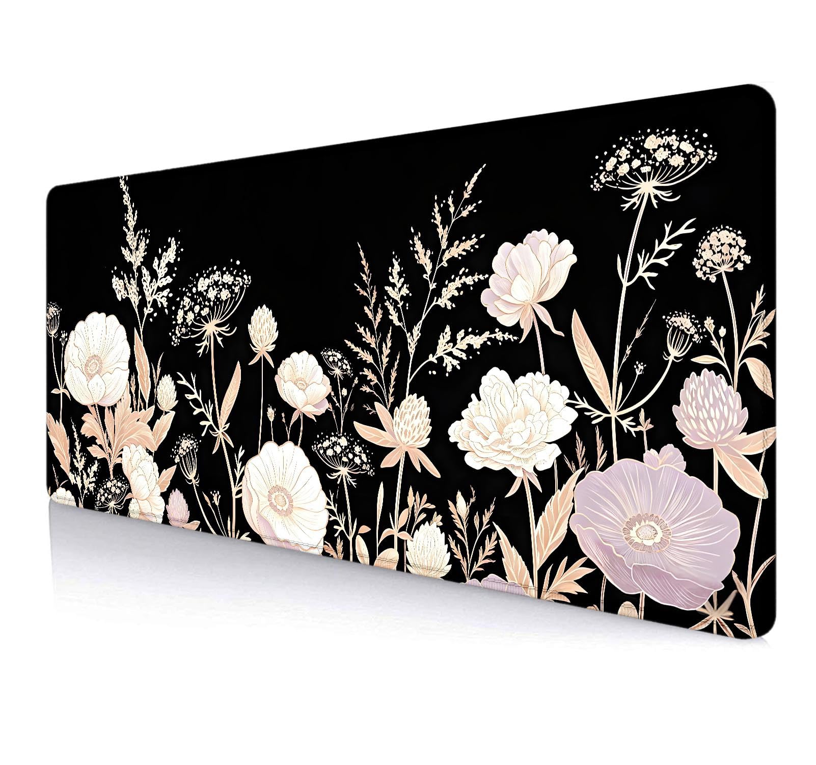 Large Mouse Pad Mousepad, Pink Flowers in a Blue Desk Mats for Desktop, Watercolor Beautiful Floral Laptop Computer Desk Pad, Non-Slip Rubber Base Desktop Mat, 31.5 x 11.8 inches