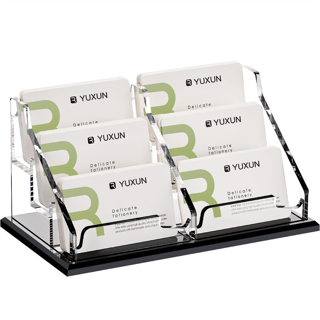 YUXUN Black Business Card Holder for Desk-2 Tier 2 Slot, Acrylic Business Card Holder for Women Men, 100+ Business Cards Display Stand, Multiple Business Card Display for Exhibition, Home, Office