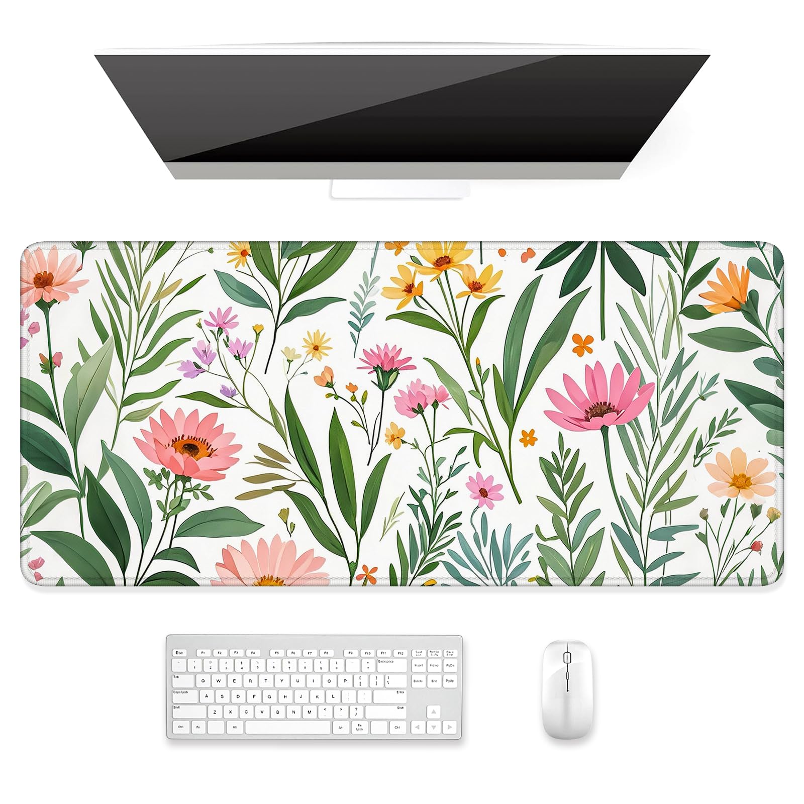 Auhoahsil Desk Mat, Ultra Large Mouse Pad, XXL Gaming Mousepad, Green Tropical Leaves Deskpad, Big Extended Full Size Mouse Pad, Desktop Desk Matt for Keyboard, Laptop & Computer, 35.5 x 15.7 in