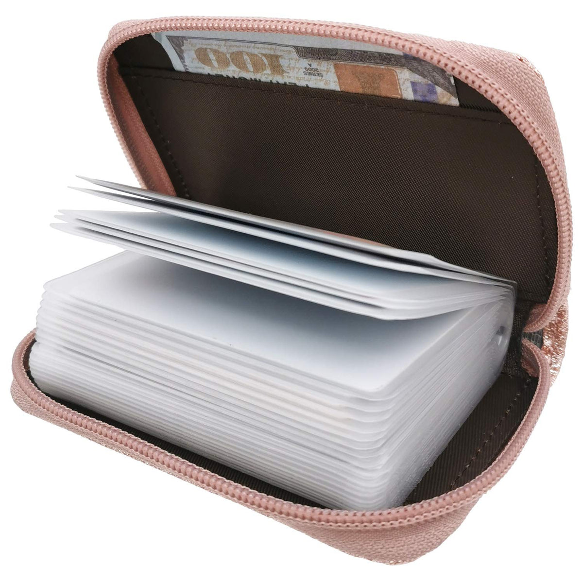 Easyoulife Genuine Leather Credit Card Holder Zipper Wallet With 26 Card Slots
