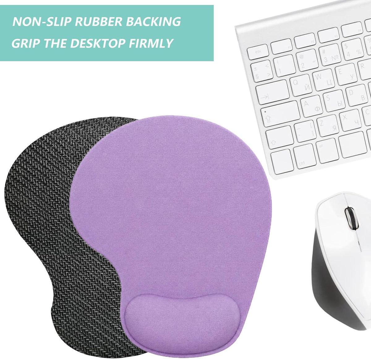 Mouse Pad with Wrist Support, Ergonomic Mouse Pads with Memory Foam Wrist Rest, Easy Typing Pain Relief, Comfortable Home Office Computer Wrist Support Pads for Working Studying Gaming, Purple