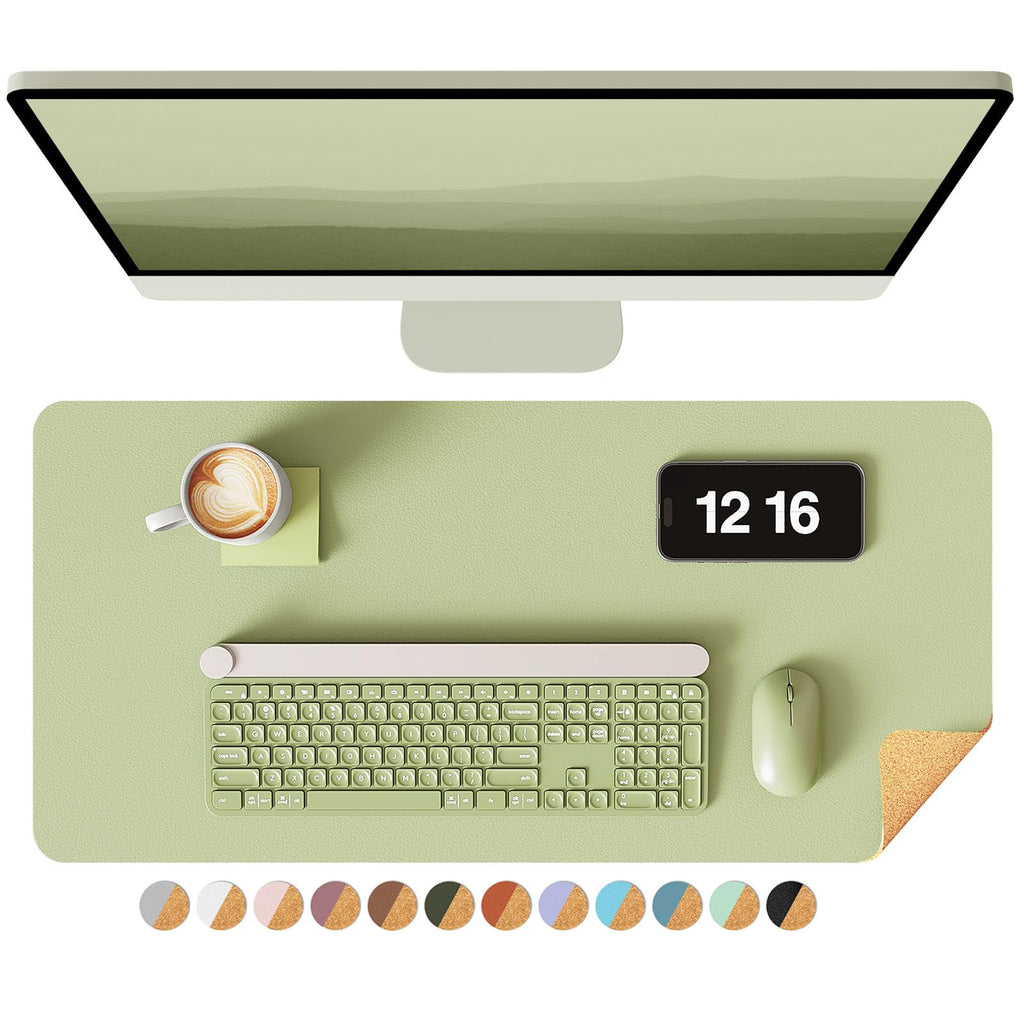 YSAGi Double-Sided Desk Pad, 31.5"x15.7"Leather Desk Mat, Eco Cork Desk Pad Protector,Large Mouse Pad,Waterproof Desk Blotter for Office/Home(Coffee)