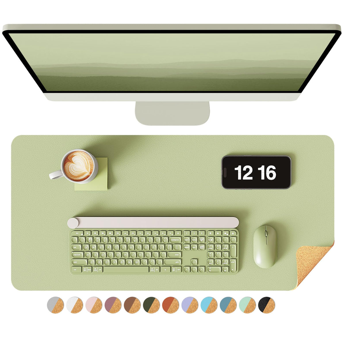 YSAGi Double-Sided Desk Pad, 31.5"x15.7"Leather Desk Mat, Eco Cork Desk Pad Protector,Large Mouse Pad,Waterproof Desk Blotter for Office/Home(Coffee)