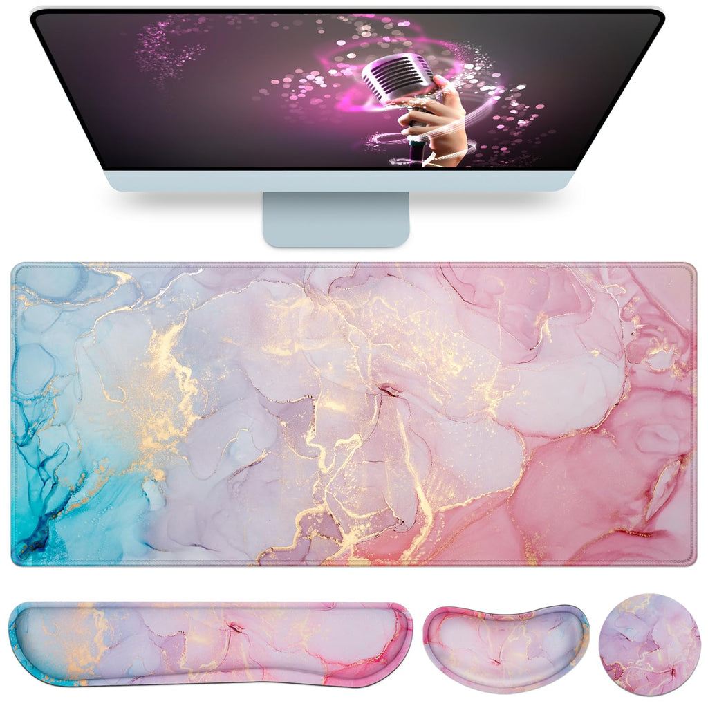 Desk Mat, Large Gaming Mouse Pad with Wrist Rest, 4in1 XXL Mousepad Floral