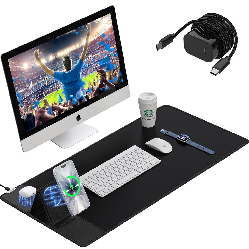 Wireless Charging RGB Mouse Pad with Phone Stand, Large Gaming Desk Mat