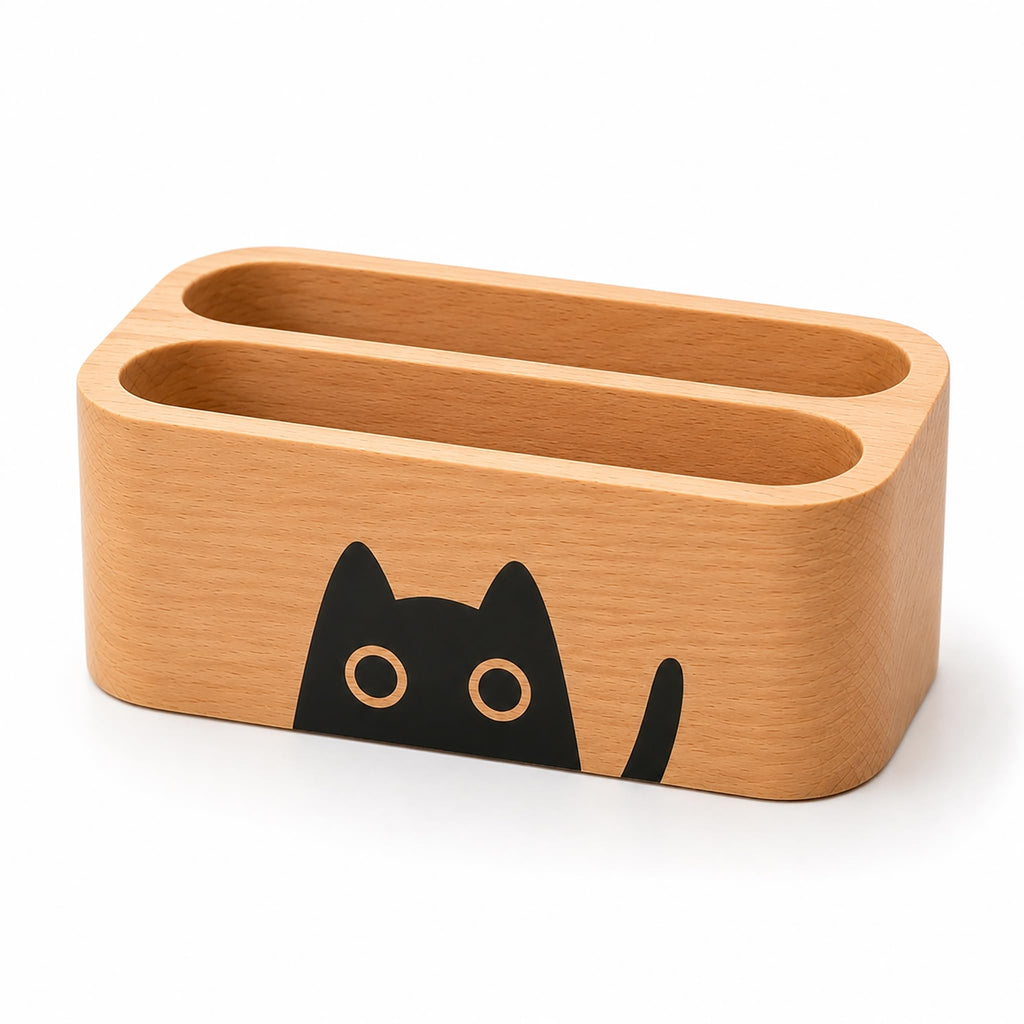 Natural Wooden Name Card Holder Wood Business Card Holder Office Desktop Card Display Stands Cat Pattern Cute