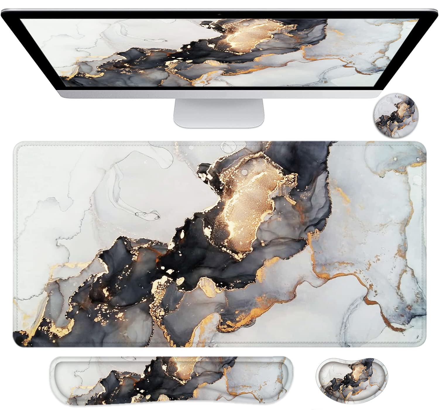 Large Mouse Pad with Wrist Rest, 4-in-1 Wrist Rest for Keyboard and Mouse