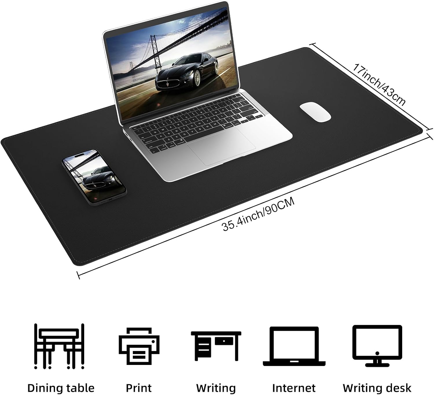 AFIING Desk Mat 35.4" x 17", Cork & PU Leather Desk Pad, Black