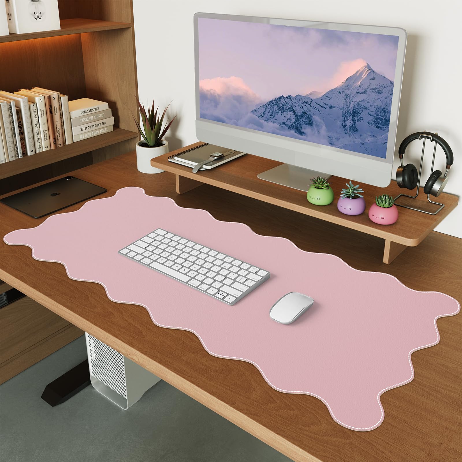 iCasso Blue Scalloped Mouse Mat, 35.4"x15.7" Computer Mat for Office