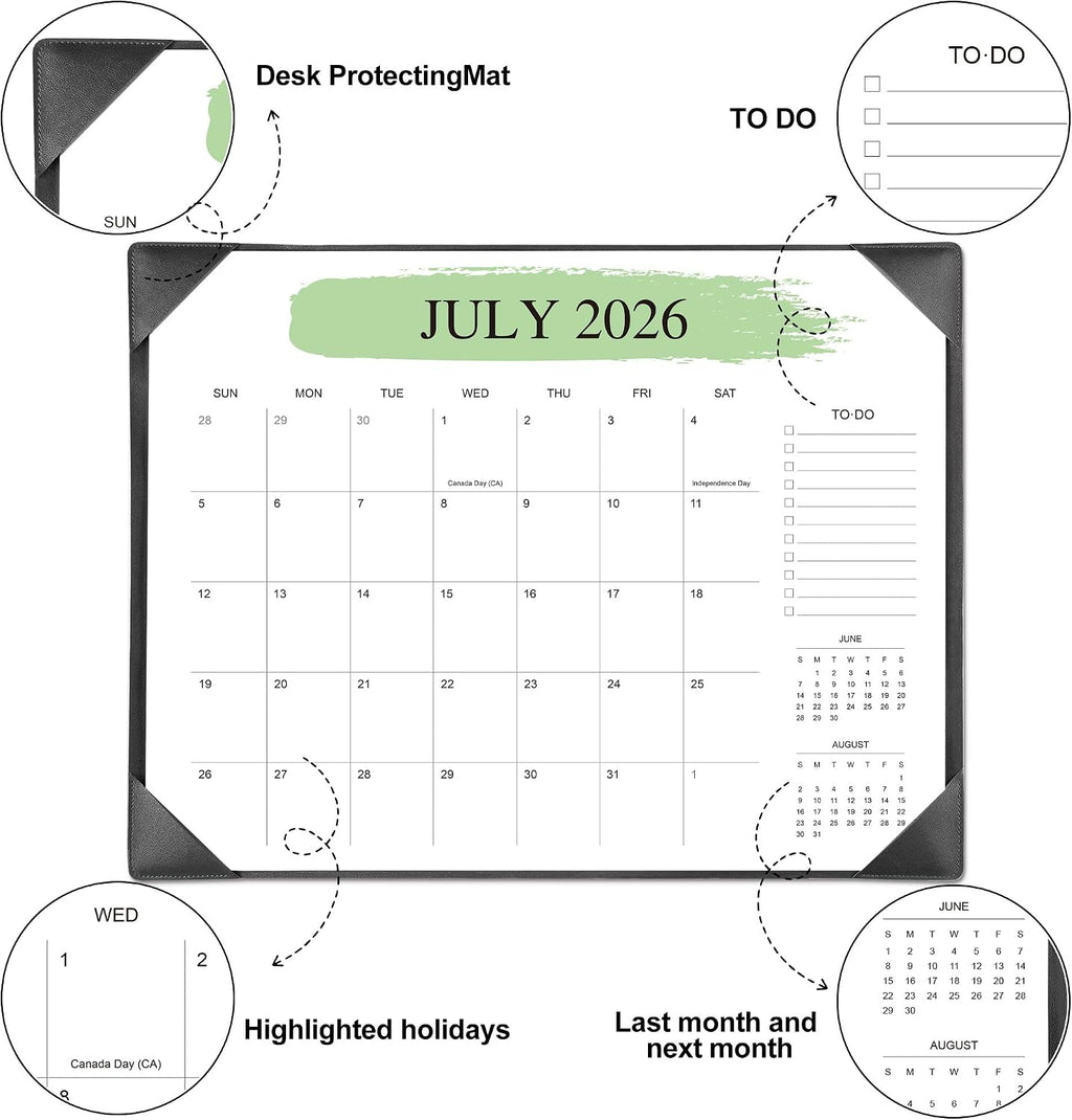 Desk Calendar 2026-2027 with Desktop Mat, 22"x17", Jul 2026-Dec 2027, Black