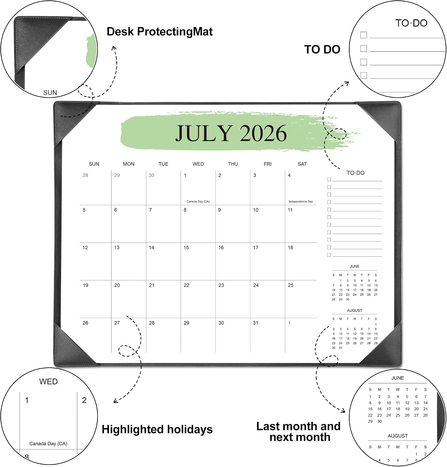Desk Calendar 2026-2027 with Desktop Mat, 22"x17", Jul 2026-Dec 2027, Black