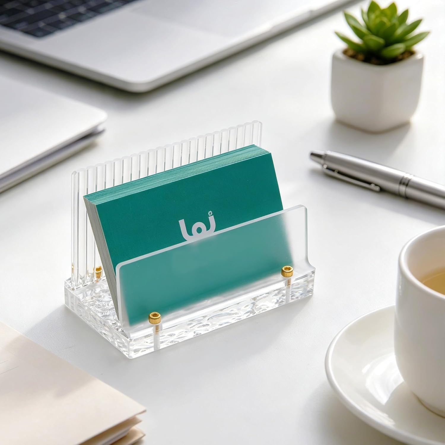 Business Card Holder for Desk, Acrylic Cards Display, Fits 80 Cards