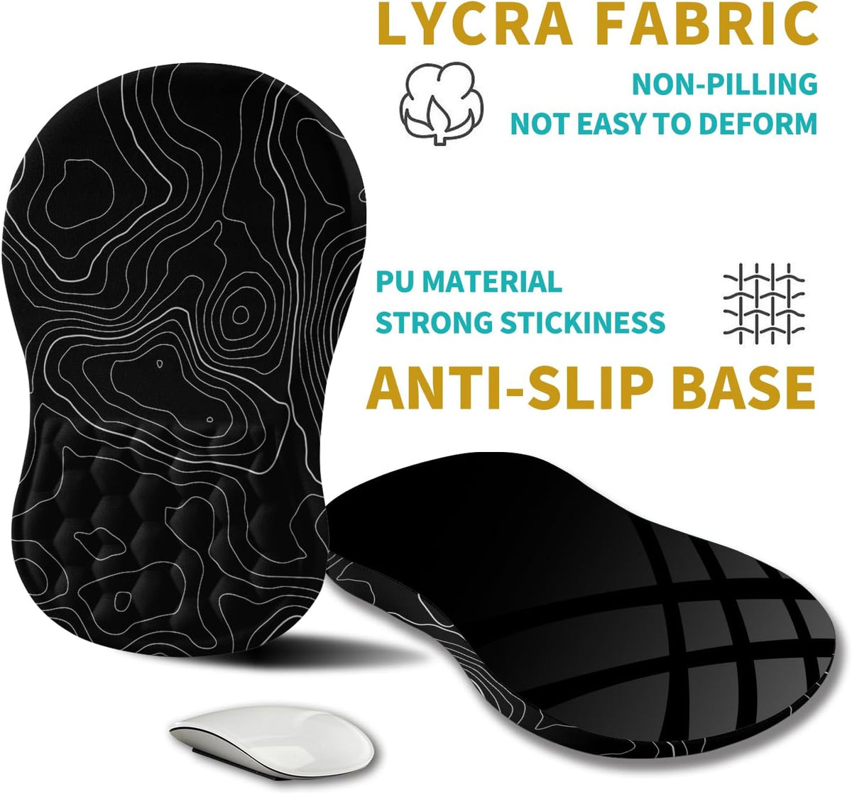 Hokafenle Ergonomic Mouse Pad Wrist Support, Wrist Rest Mousepad for Carpal Tunnel Pain Relief with Integrated Memory Foam Slope Massage Bulge (11.8x7.9 inch,Topographic Contour)