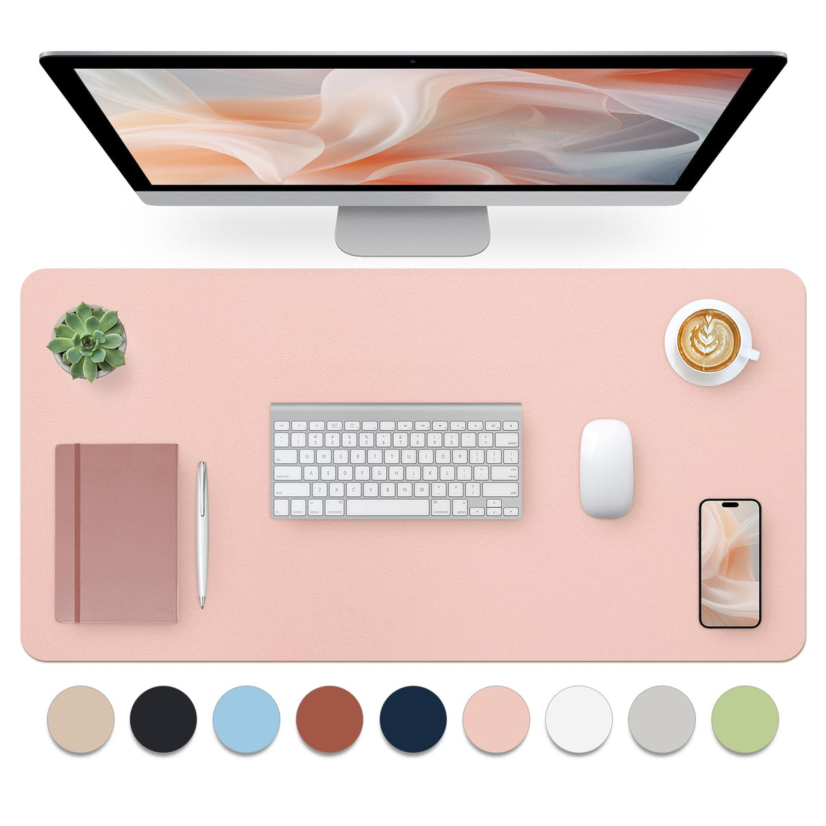 Bloss Leather Desk Pad and Keyboard Wrist Rest, Large Mouse Pad + Keyboard Pad+Mouse Wrist Support, Non-Slip Desk Mat Protector for Office, Home(31.5×15.7 Inches,Beige)