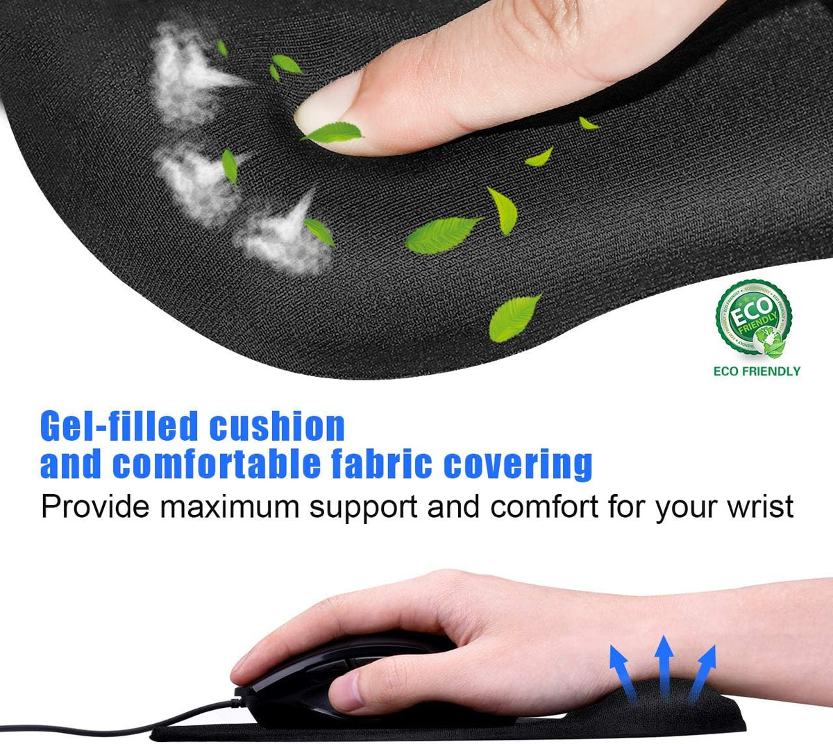 JIKIOU Ergonomic Mouse Pad with Gel Wrist Rest, 9.2 x 8.1 in, Black
