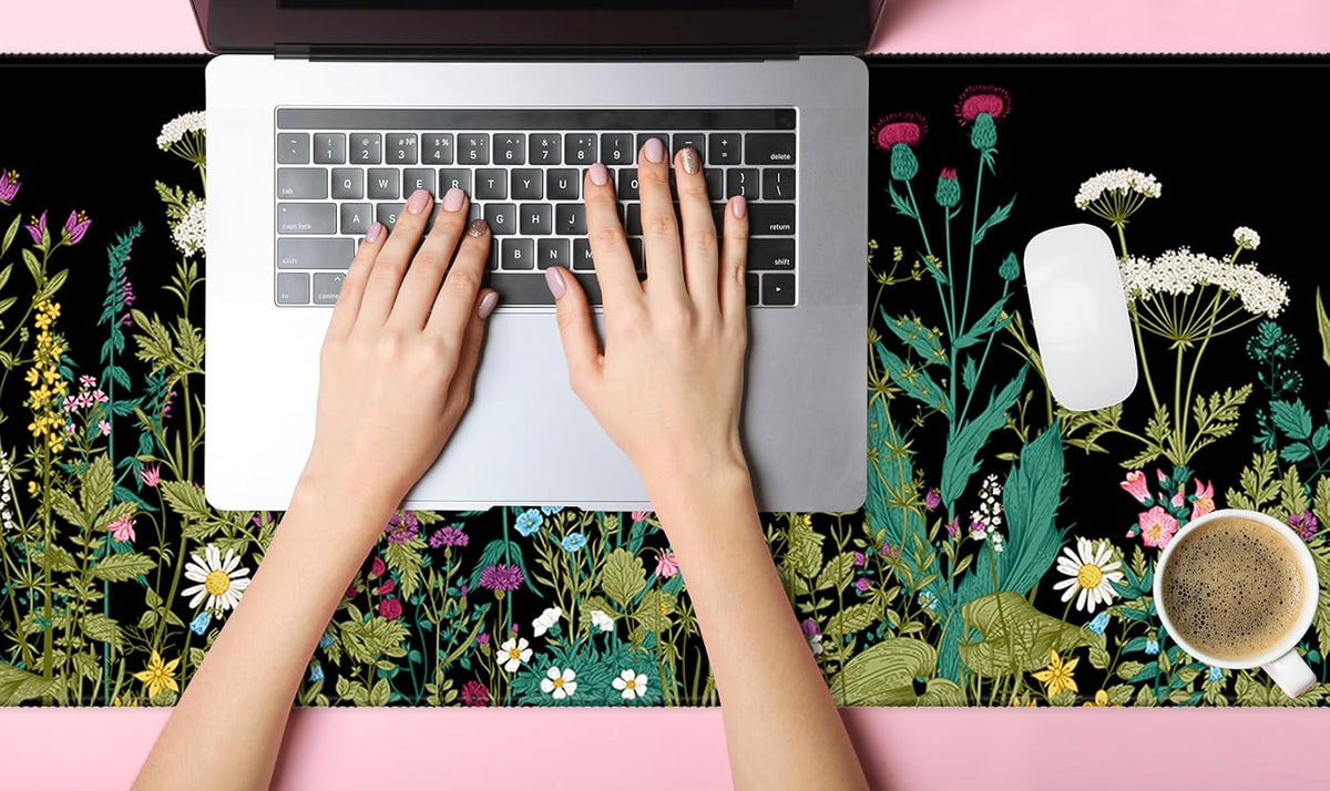 Extended Desk Mat (31.5x11.8 inch 3mm Thick), iDonzon Soft Cute Extra Large XXL Waterproof Gaming Mouse Pad with Non-Slip Rubber Base & Stitched Edges, for Working/Game, Garden Flowers