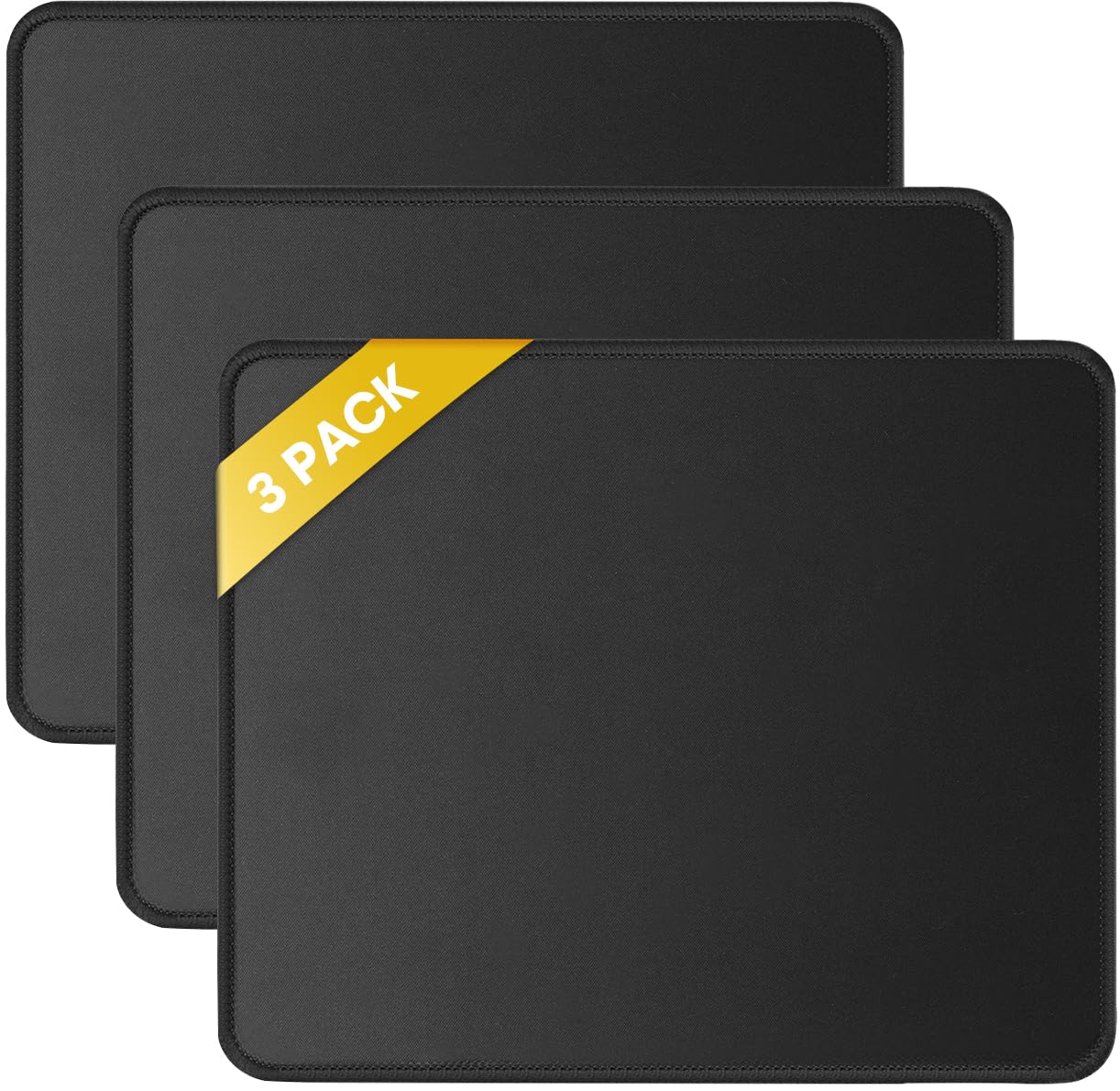JIKIOU 3 Pack Mouse Pad with Stitched Edge, Perfect Size 10.2x8.3in Black