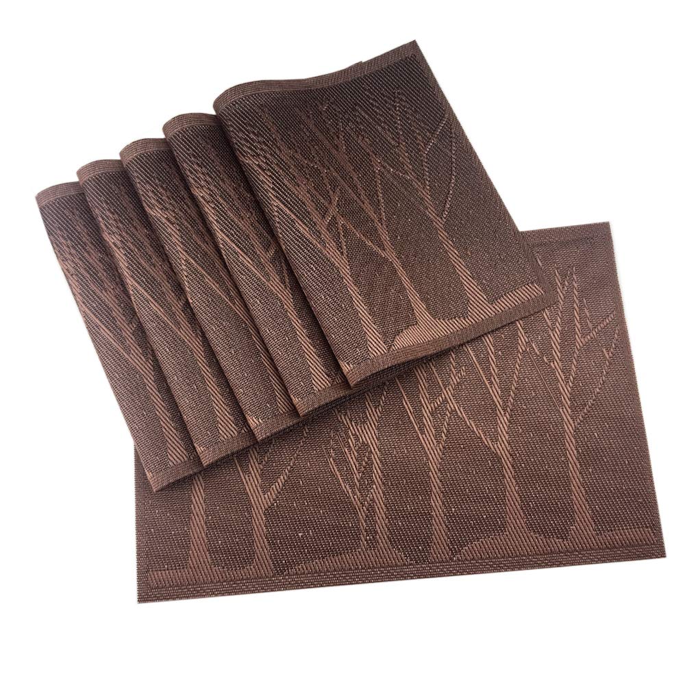 Place Mats PVC Set of 6, Table Placemats Set of 6 PVC Table Mats Natural Color (6 pcs, Red Leaves)
