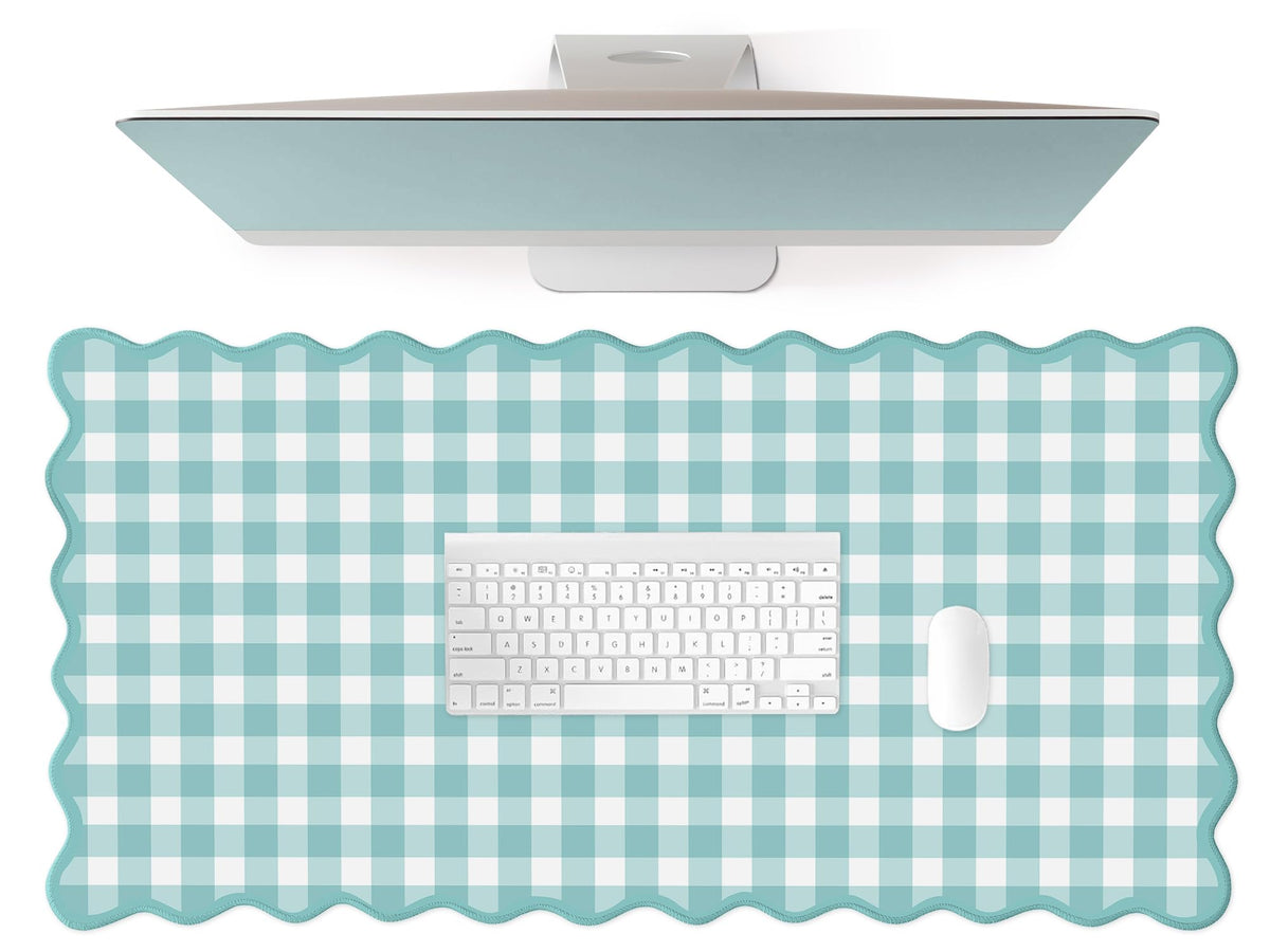 Scalloped‌ Green Checkered Desk Mat Cute Pastel Large Gaming Mouse Pad Gingham Kawaii Cottagecore ‌Vintage‌ Girly Keyboard Computer Mat Aesthetic Desk Pad Accessories Office Decor for Women