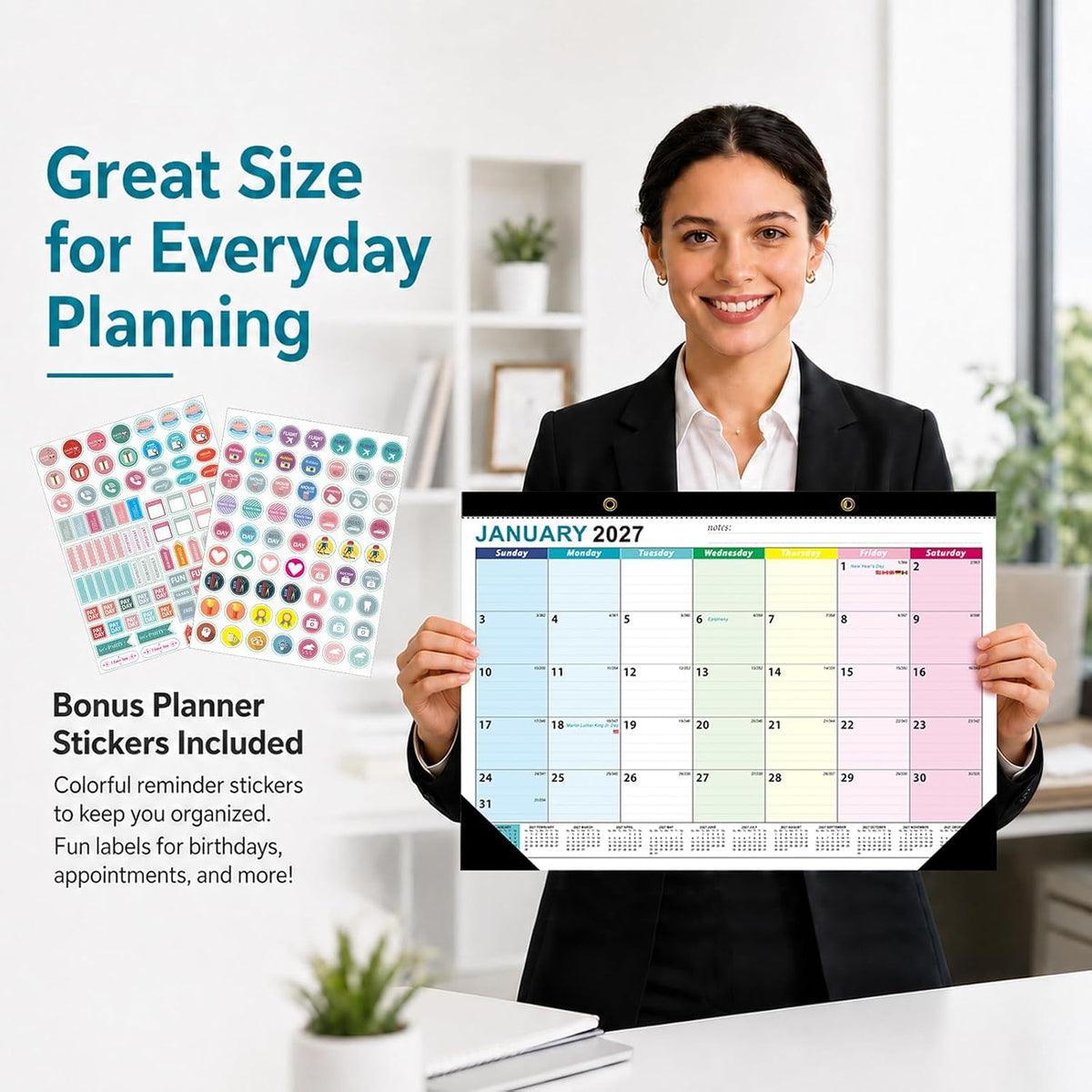 Desk Calendar 2026-2027 - Ougesi 19 Month Desk Top Calendar, 17x12''