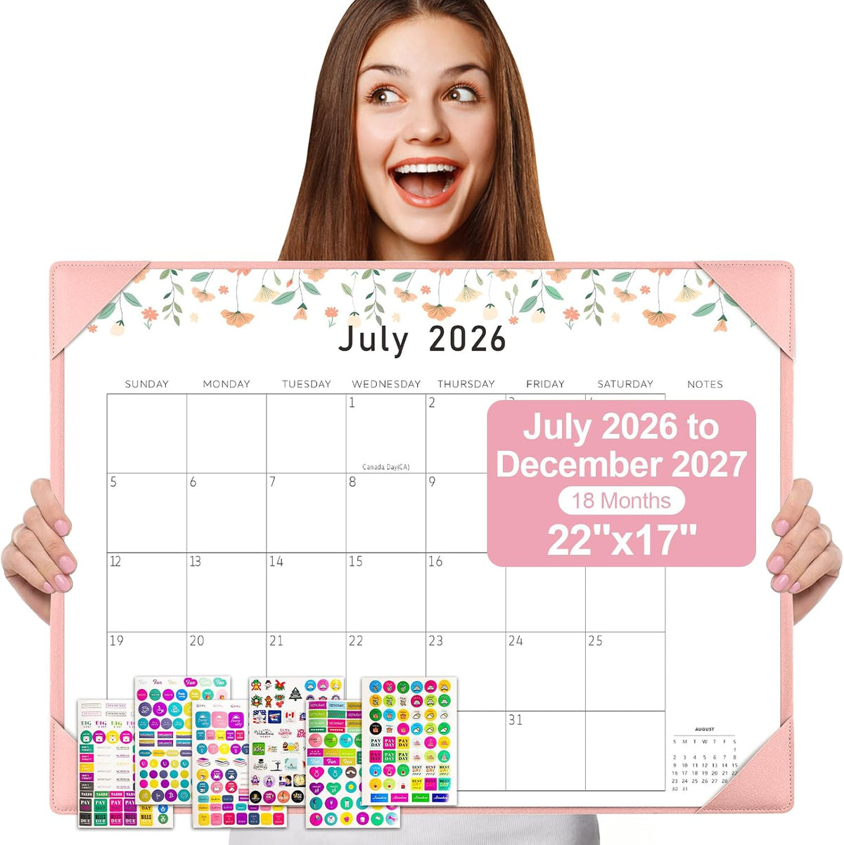 Desk Calendar 2026-2027 with Desktop Mat,22x17'' Large Desktop Pad Calendar