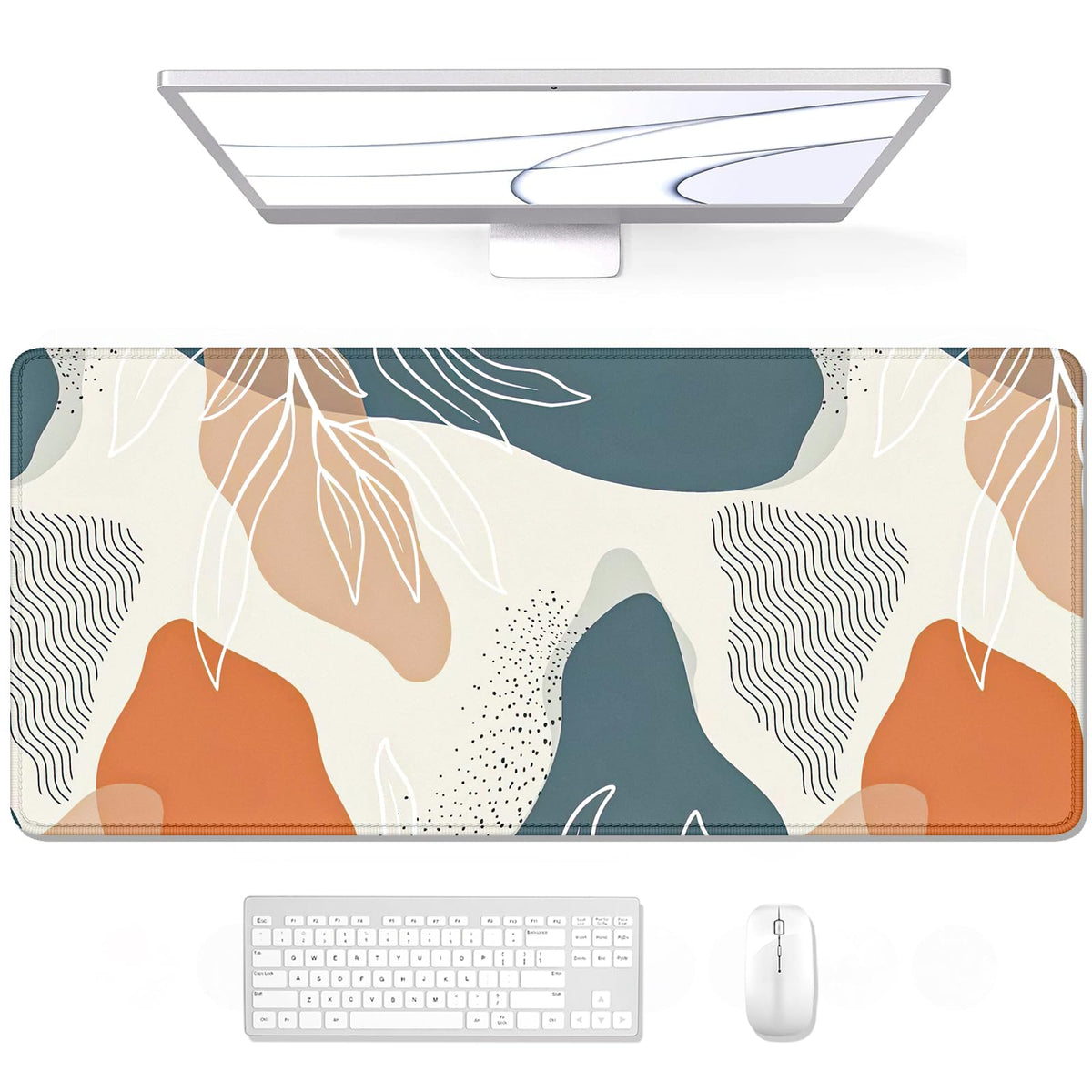 Auhoahsil Desk Mat, Ultra Large Mouse Pad, XXL Gaming Mousepad, Green Tropical Leaves Deskpad, Big Extended Full Size Mouse Pad, Desktop Desk Matt for Keyboard, Laptop & Computer, 35.5 x 15.7 in