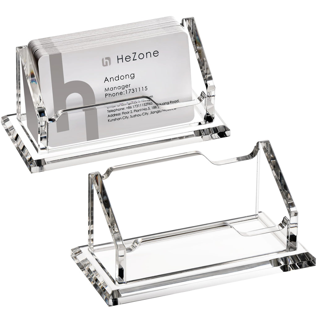 HeZone Acrylic Card Holder Clear Horizontal Business Card Organizer Stand for Desk 1 Slots Business Cards Stand for Women and Men,Office Desk Accessories,Organize 50 Cards-1 Pack