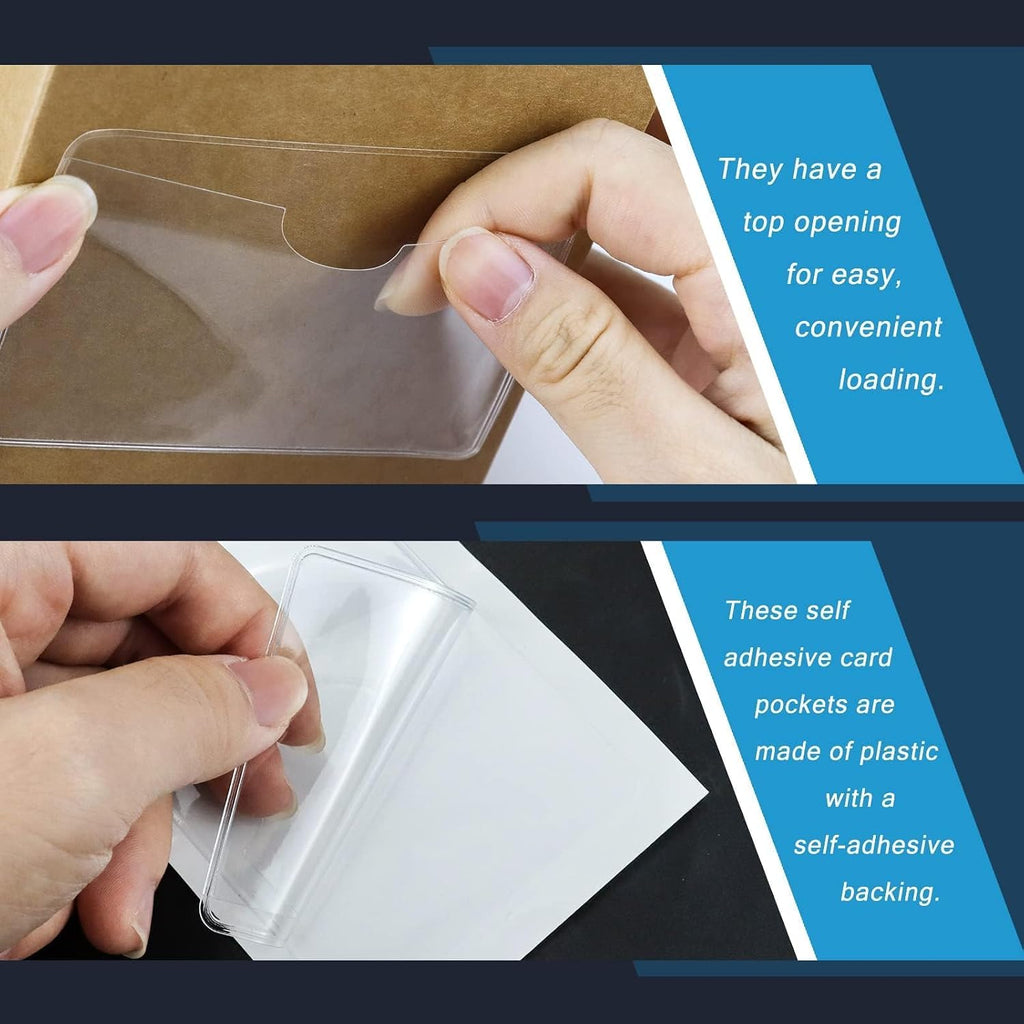 100 Pack Clear Self-Adhesive Business Card Pockets