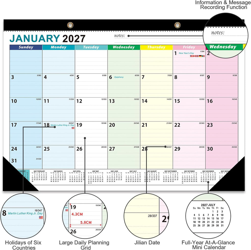 Desk Calendar 2026-2027 17x12in Large Monthly Planner Office Home School