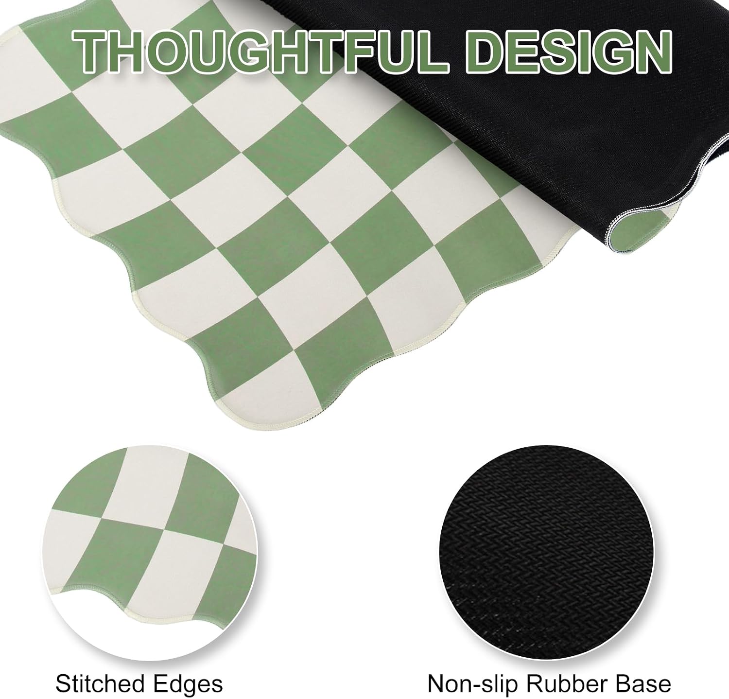 L-SPOUTTO Green Mouse Pad,Geometric Desk Mat XXL Large Scalloped Gaming Mousepad,35.4x15.7in Non-Slip Rubber Base Keyboard Pad Waterproof Desktop Mat for Laptop Computer Game Home Office-Checkered