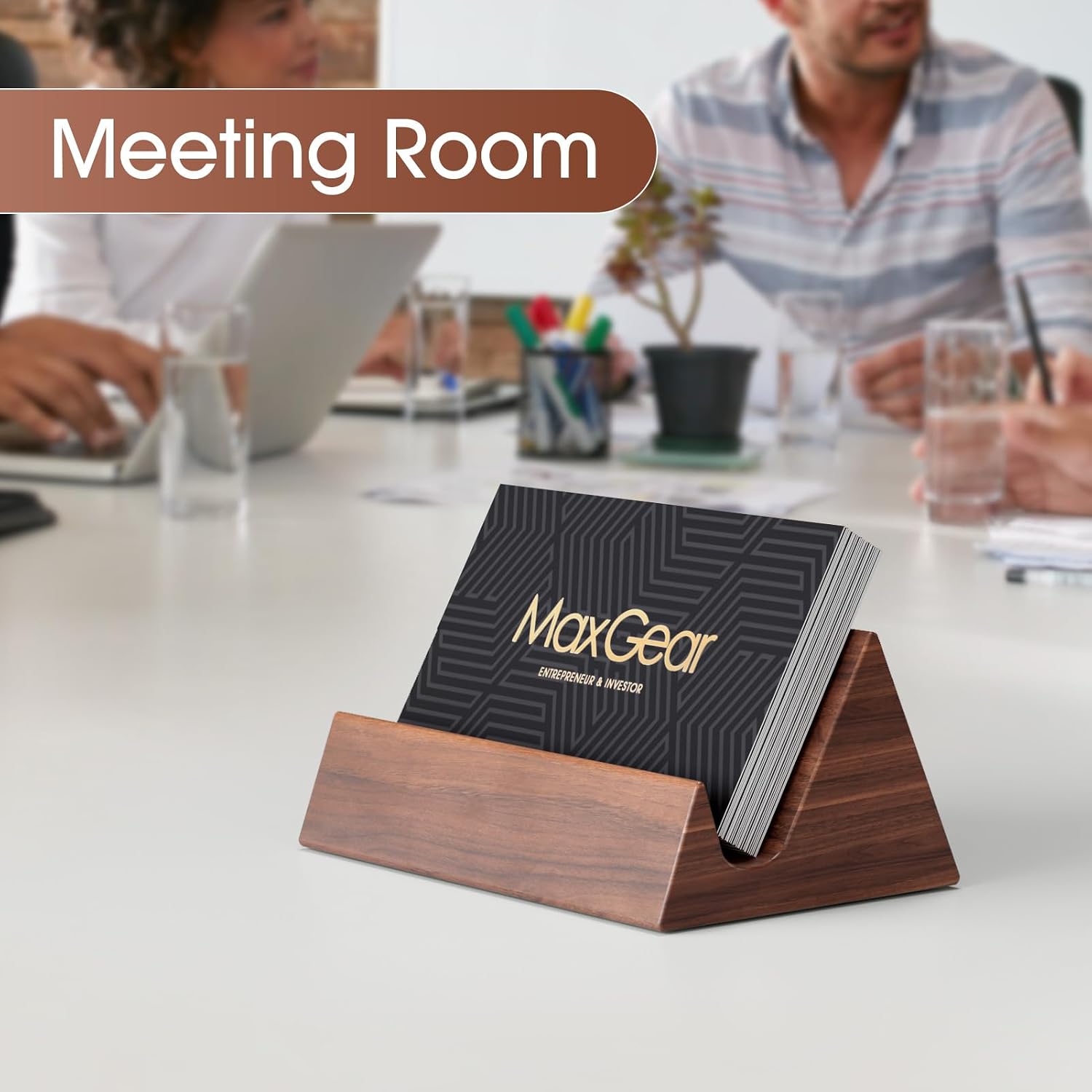 MaxGear Walnut Wood Business Card Holder