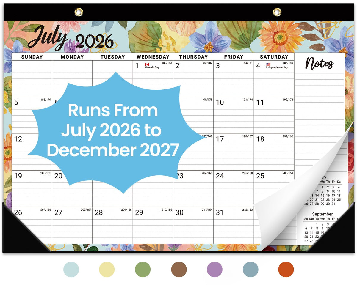 Taja Desk Calendar 2026-2027, Jul 2026-Dec 2027, 18-Month, 17" x 12"