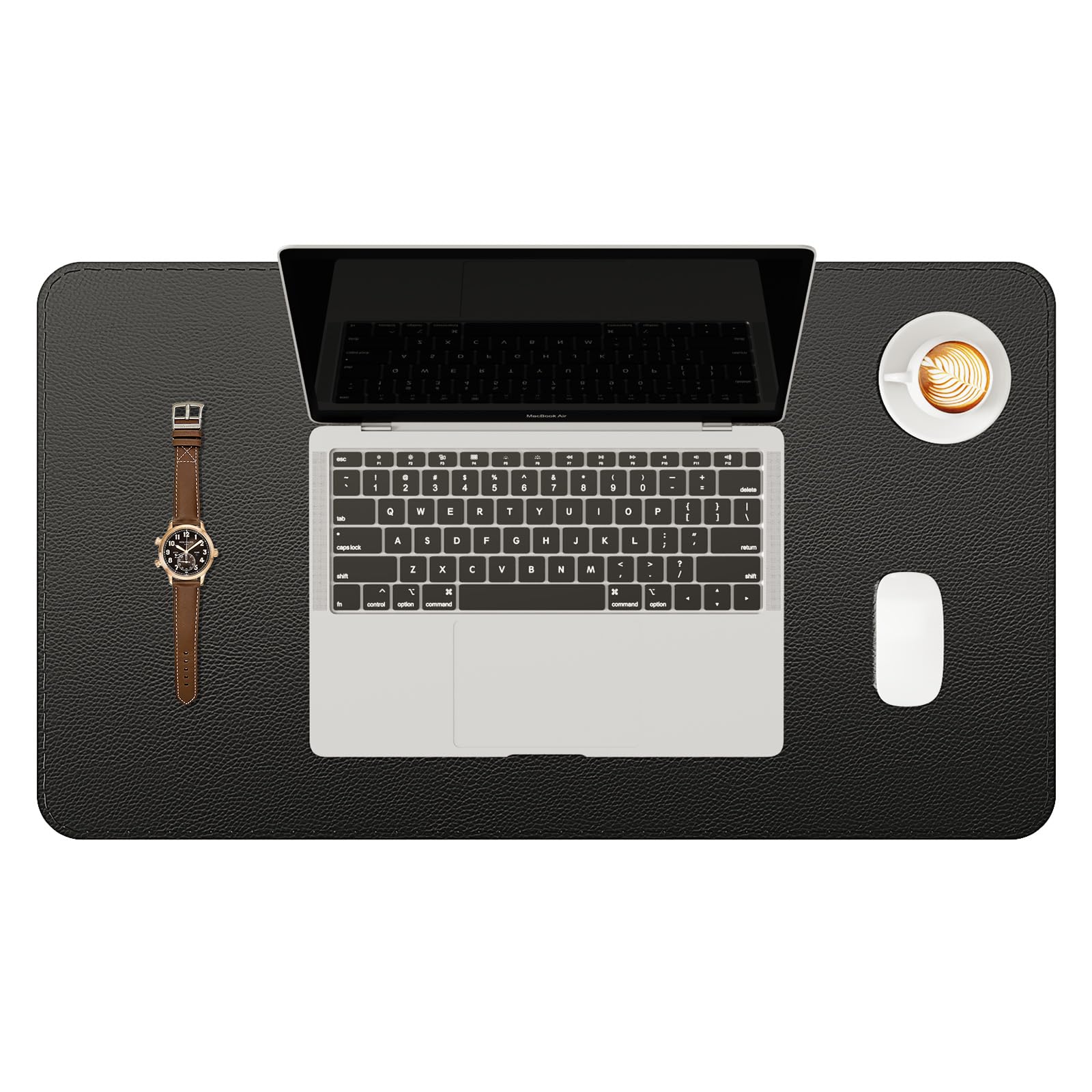 YSAGi Genuine Leather Desk Mat, 35.4"X17" Office Desk Pad, Thick Premium Table Pad with Stitched Line, Non-Slip Laptop Writing Pad with Rubber Base (Dark Brown, 35.4"x17")