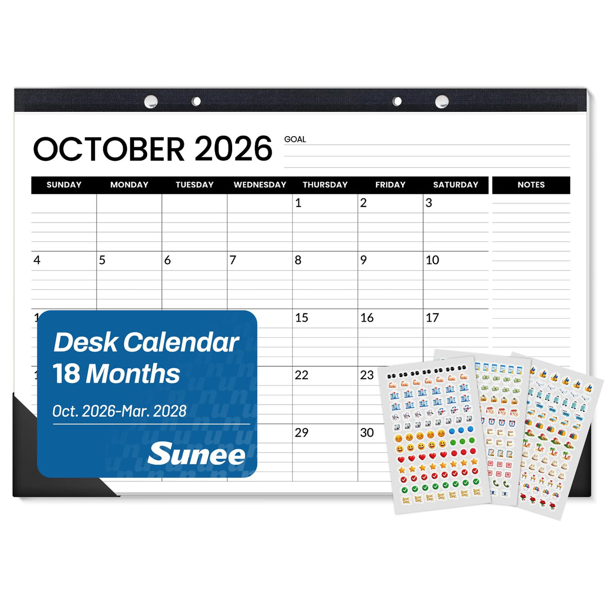 SUNEE Desk Calendar 2026-2027, 17" x 12", 18-Month Monthly Desk Calendar from Jul. 2026 - Dec. 2027, Academic Desk Calendar for Teacher, School, Seasons Color