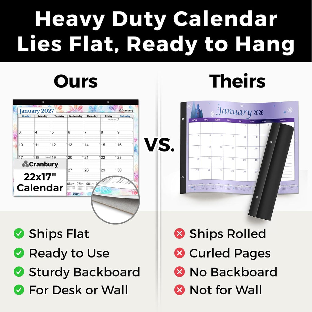 CRANBURY 2026-2027 Desk Calendar 22x17, 18-Month Wall Planner