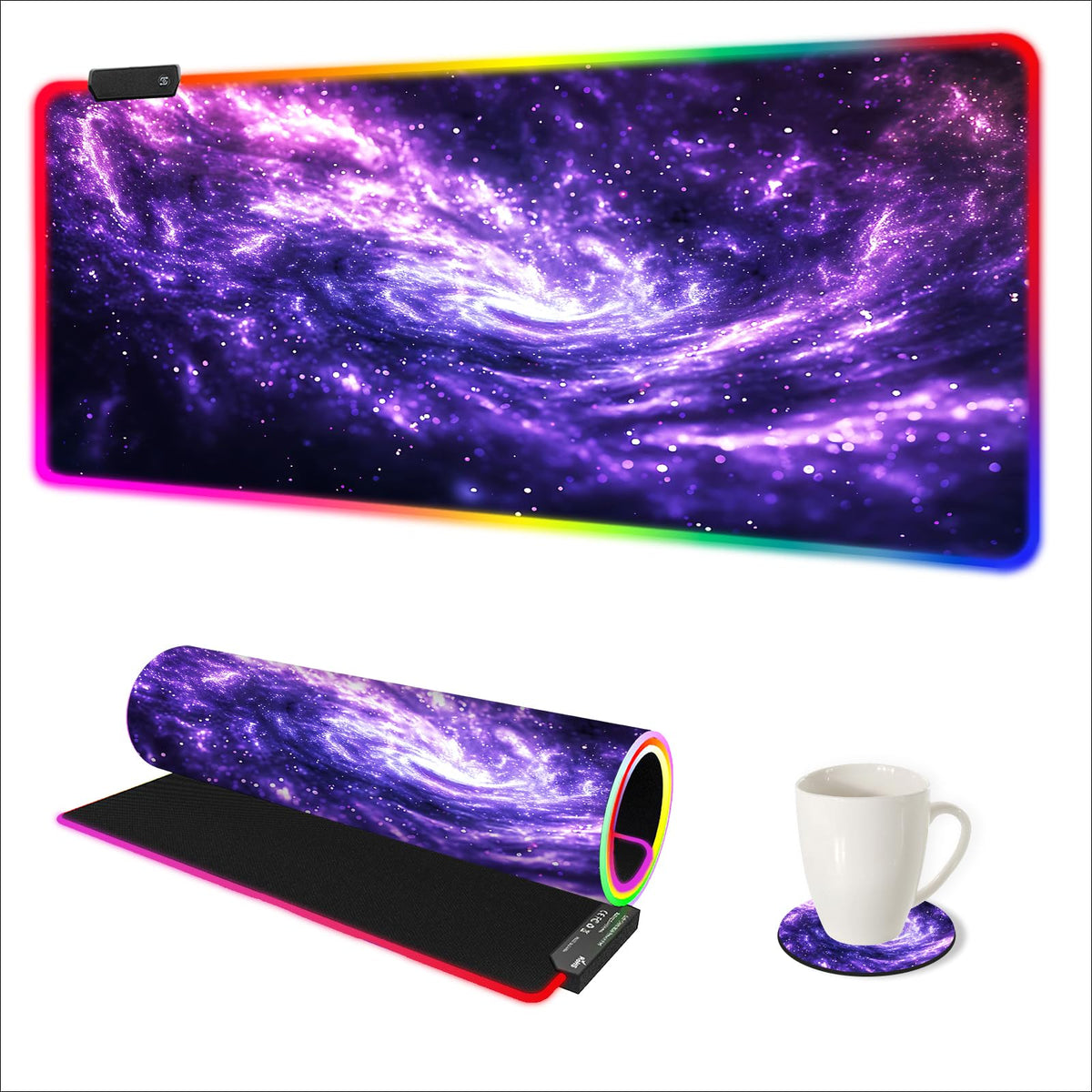 AIMSA RGB Gaming Mouse Pad Extended, Large Led Mousepads Non-Slip Rubber Base with 14 Lighting Modes, Computer Keyboard Mat Soft Desk pad Waterproof 35.4 x 15.8 inches, Galaxy Nebula Universe