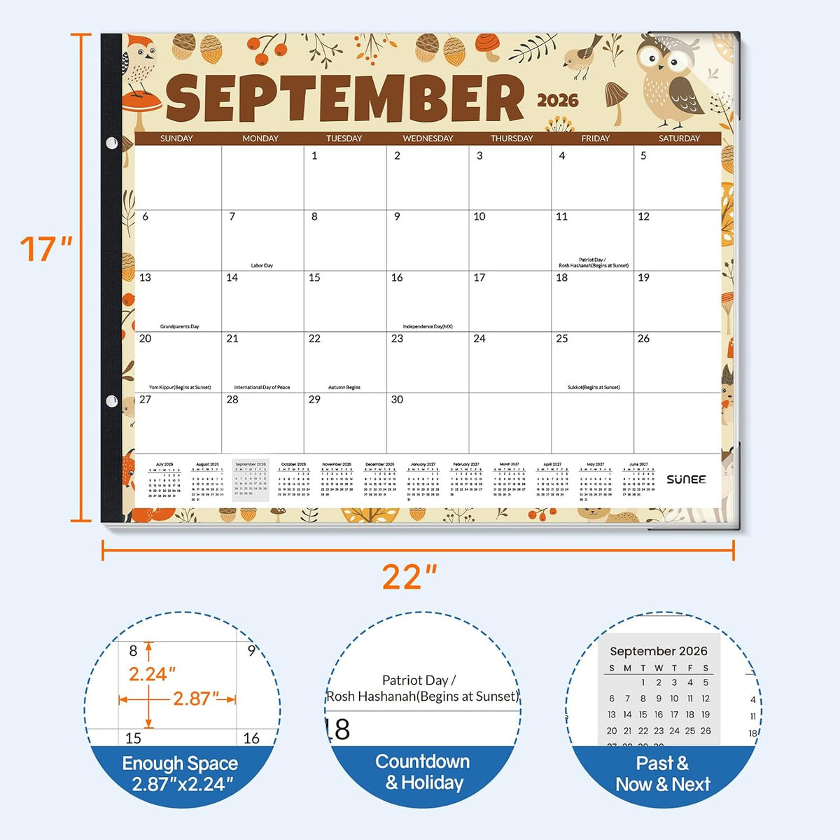 SUNEE Desk Calendar 2026 Large 22x17 from July 2026 to December 2027, Extra Large Desktop Monthly Calendar Pad 18 Months For Teacher or Office, Desk Top, Seasonal