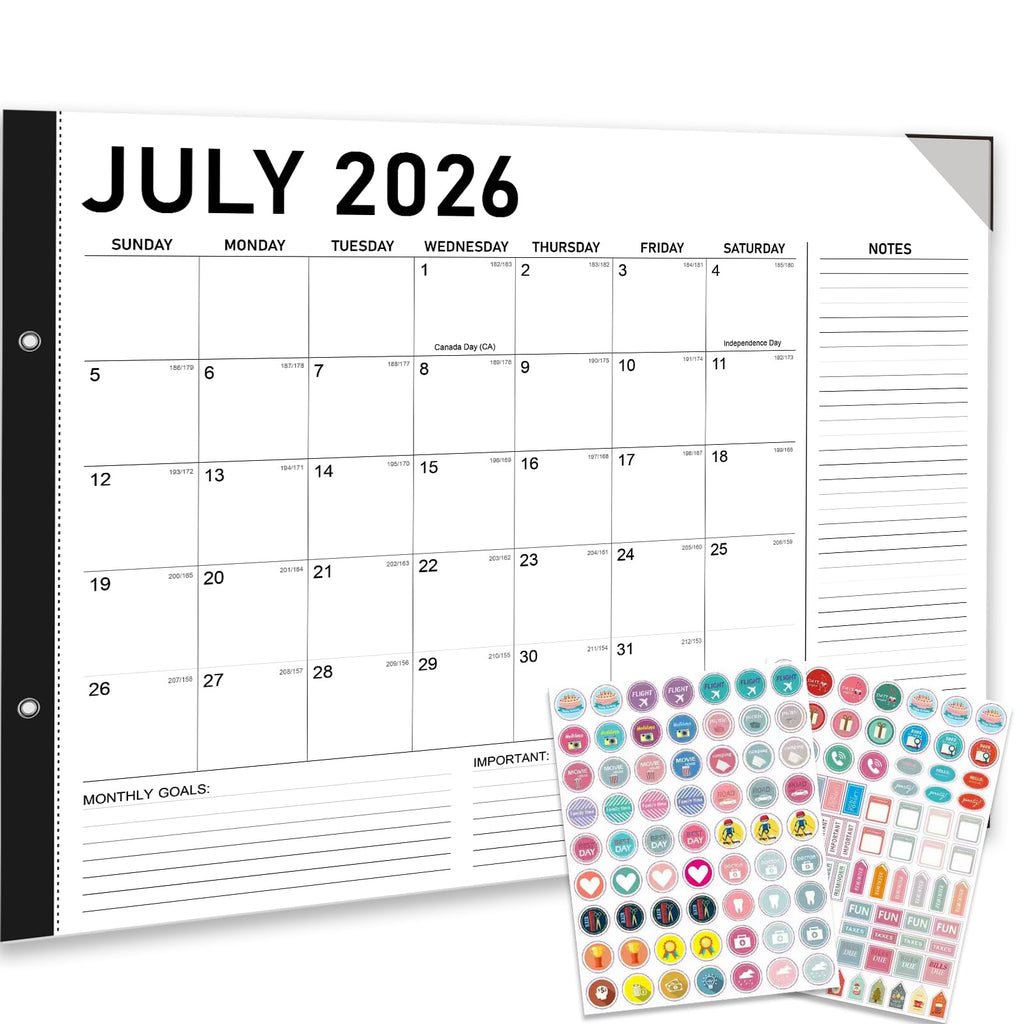 Desk Calendar 2026-2027 - 18 Month Desk Calendar july 2026-2027 Dec, 17" x 12", Large Desk Calendar with Thick Paper, Plastic Cover, Stickers, Home or Office Calendar for Easy Organizing