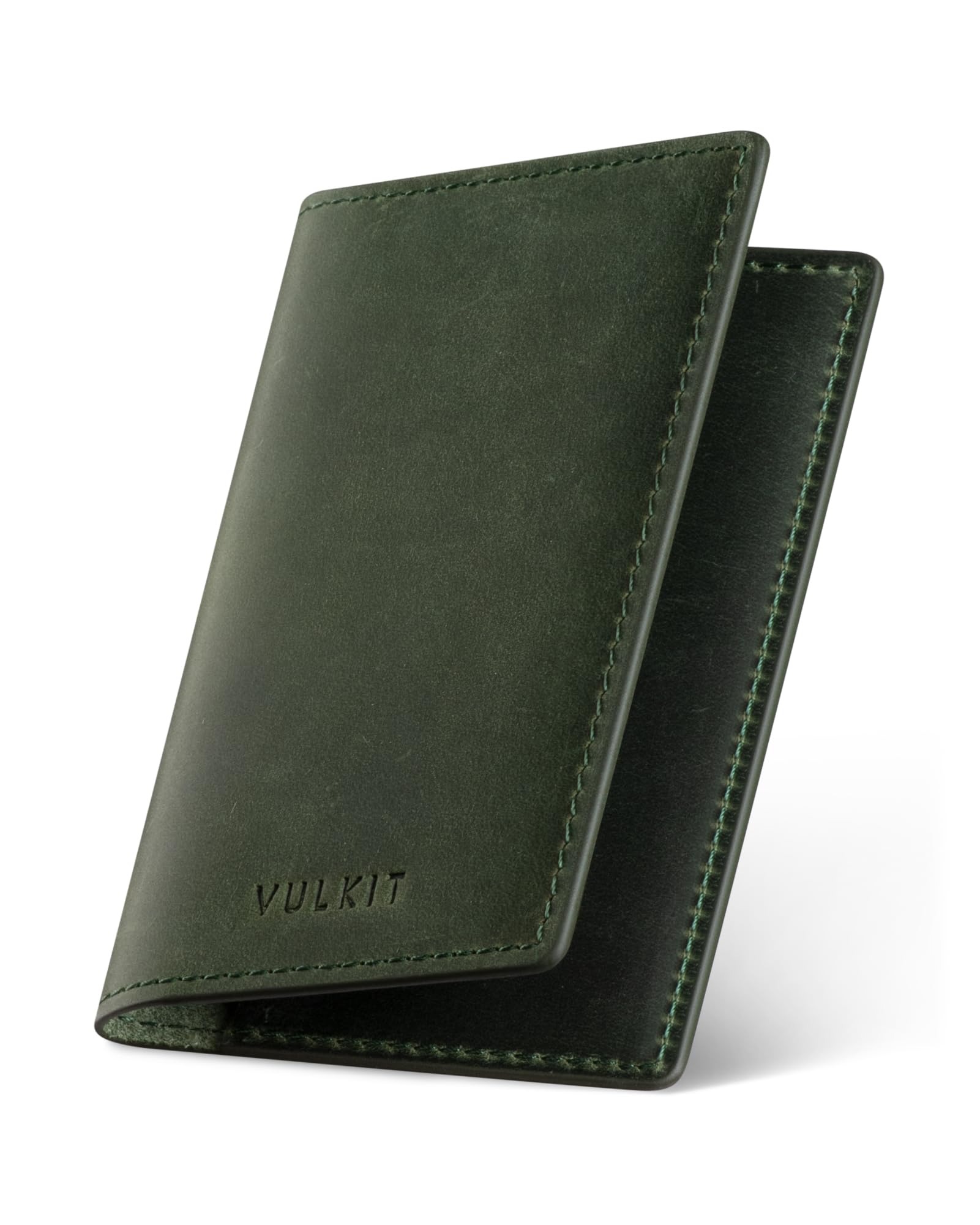 VULKIT Leather Business Card Holder 2 Sided Slim Business Name Card Organizer for Men or Women, Up to hold 20 cards (Vintage Brown)