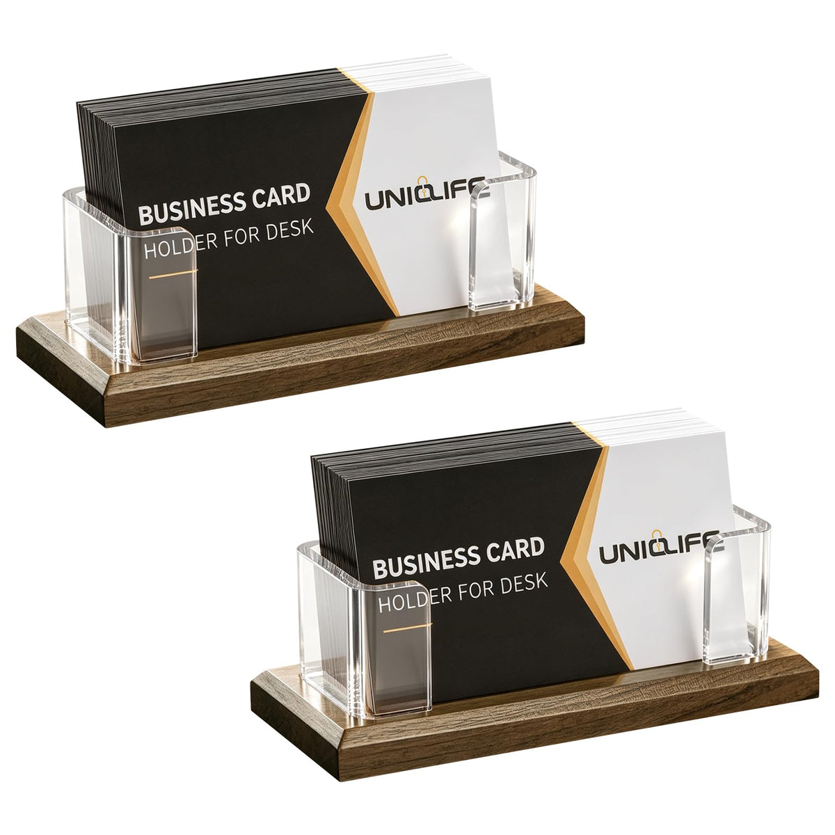 Uniclife Wooden Business Card Holder for Desk Business Card Display Stand