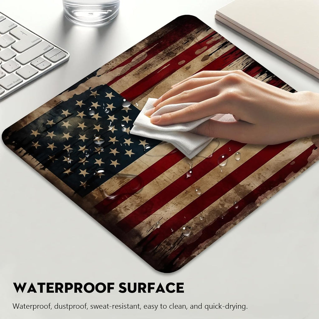 Vintage American Flag Mouse Pad - Patriotic Durability for Your Desk, Stitched Edges Non-Slip Rubber Base Mouse Pads for Computers Laptop
