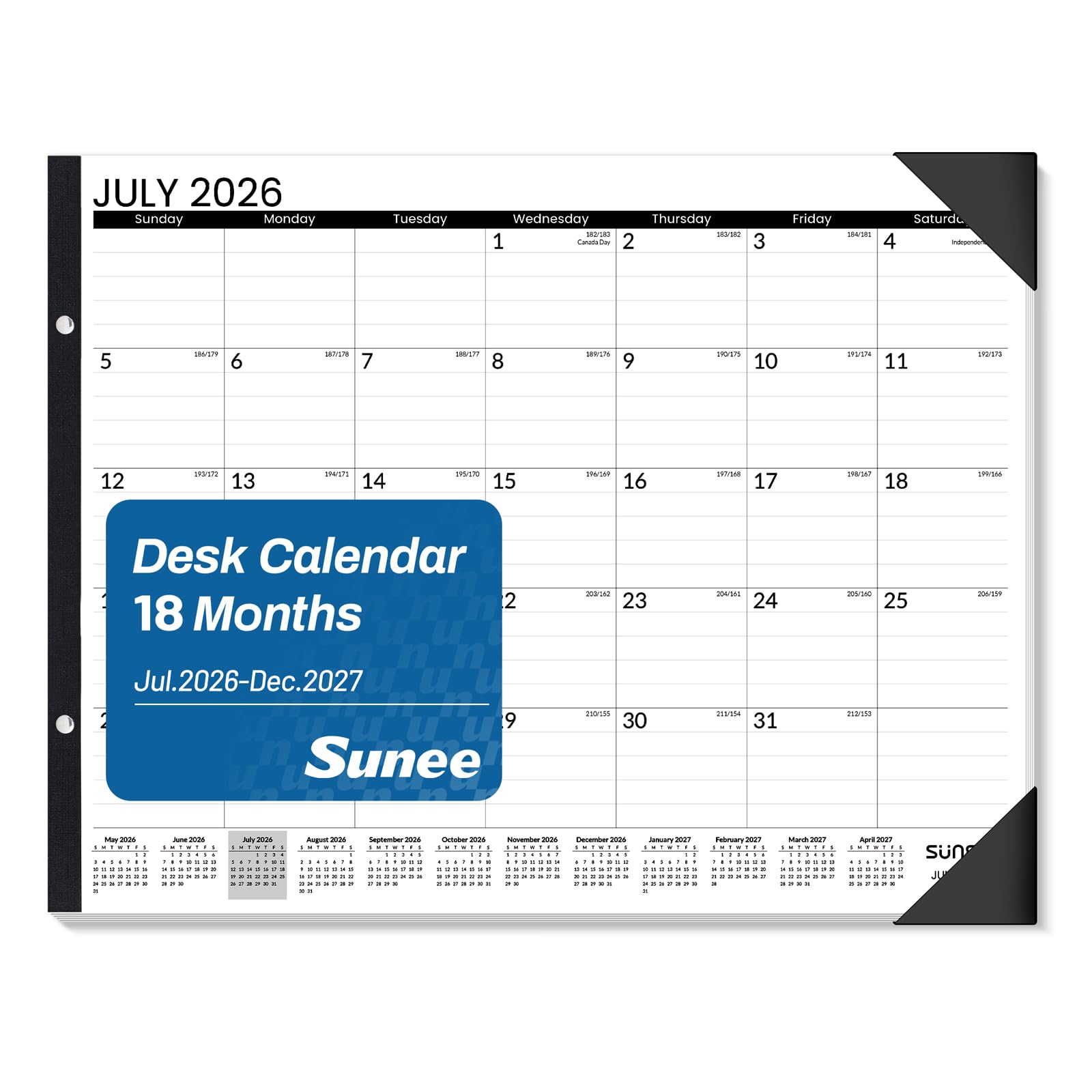 SUNEE Desk Calendar 2026 Large 22x17 from July 2026 to December 2027, Extra Large Desktop Monthly Calendar Pad 18 Months For Teacher or Office, Desk Top, Seasonal