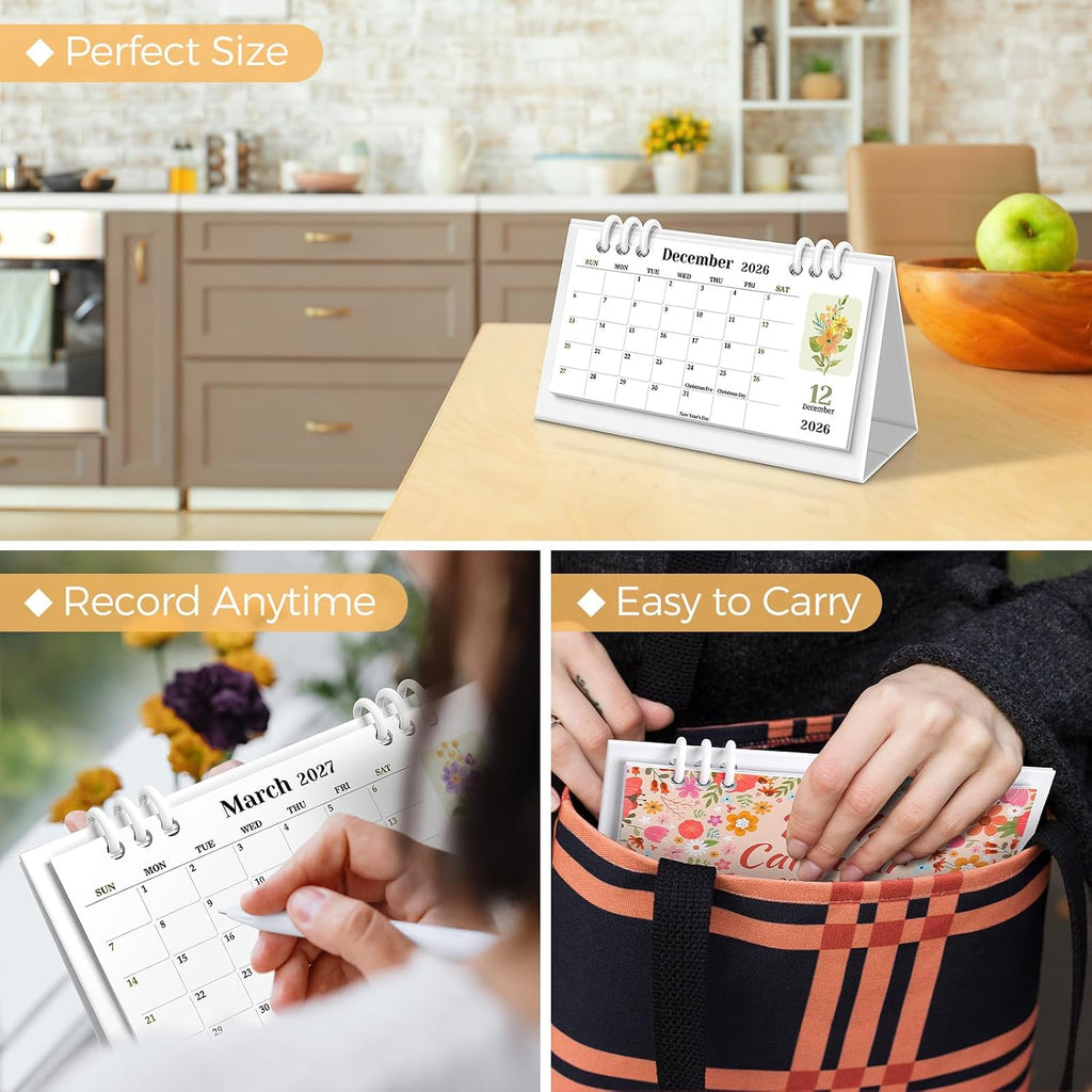 KONVINIT Small Desk Calendar 2026-2027, Pink Desk Calendar 2026 - Runs From January 2026 Until December 2027, 24 Months Desktop Calendar with a Giftable Box for School, Home & Office Supplies